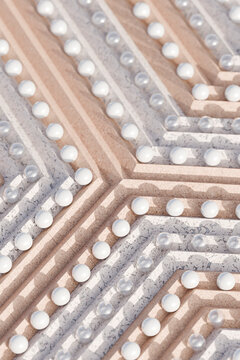 Abstract 3D background with marbles and geometric path pattern
