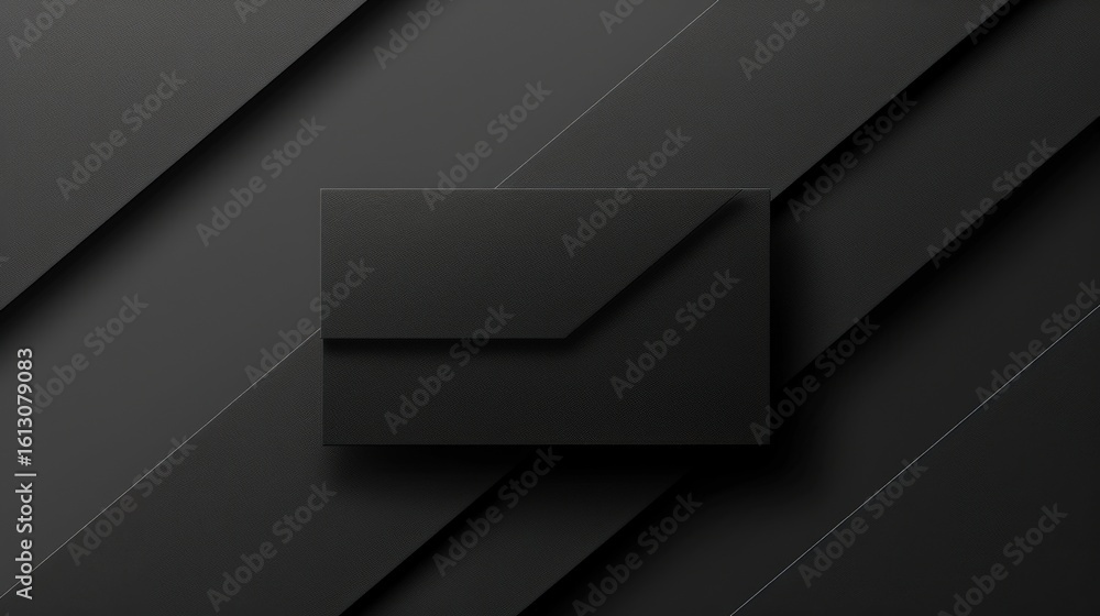 Poster sleek black envelope on dark geometric abstract background with shadows and depth for modern minimal