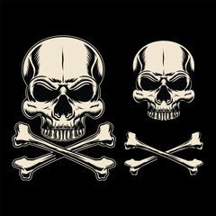 skull and crossbones on black background
