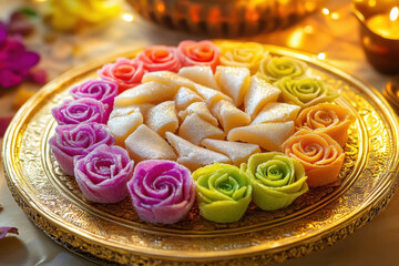 Colorful rose shape diwali sweets