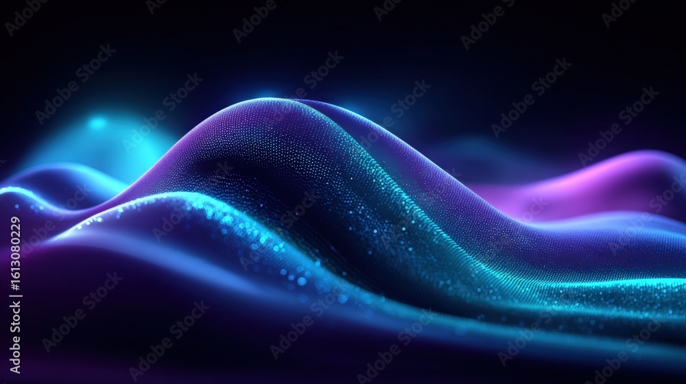 Poster abstract digital waveform background with vibrant neon lights and glowing particle effects for techn