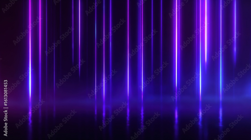 Poster vibrant neon light streaks reflecting on a dark surface creating a futuristic and dynamic visual eff