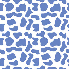 Seamless cow print. Vector lilac animal pattern with cow image. Template for postcards, fabrics, textiles, wallpaper, paper, packaging