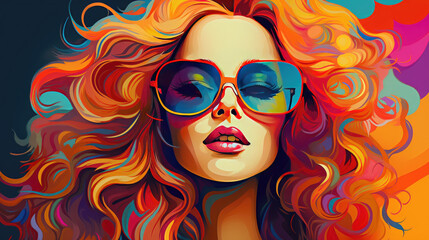Smiling Fashion Model with Curly Blonde Hair and Sunglasses, AI Generated Portrait