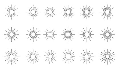 Simple line art sunburst icons
