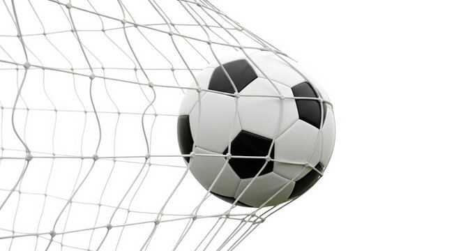 Ai generated image of soccer ball in the net isolated on transparent background