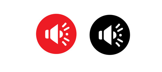 Two speaker icons red and black on white background