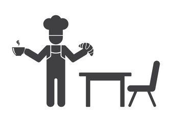 chef  with coffee cup and croissant icon