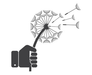 hand hold blossom dandelion flower icon