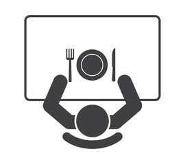 person seat for table with plate fork and knife icon
