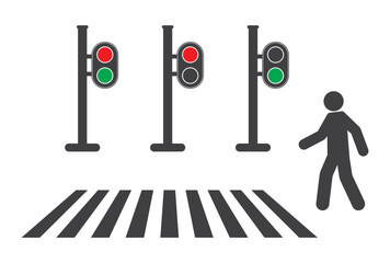 red green traffic light with person pedestrian crossing road icon