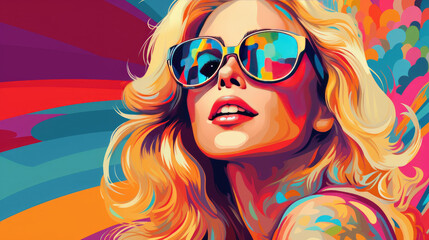 Smiling Fashion Model with Curly Blonde Hair and Sunglasses, AI Generated Portrait