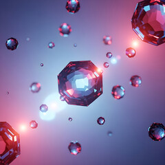Floating Geometric Crystals Refracting Anamorphic Light Flares With Reflective Prisms in Abstract Cinematic Dream Sequence
