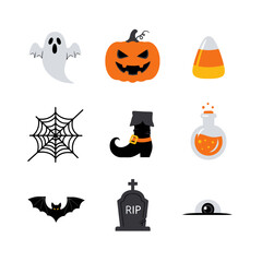 Halloween Holiday Symbols and Spooky Elements Set