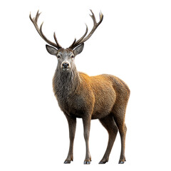 Fototapeta premium A majestic stag with large antlers stands proudly in a natural setting on transparent background