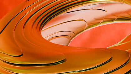 Abstract 3D orange geometric render with curved shapes and vivid color