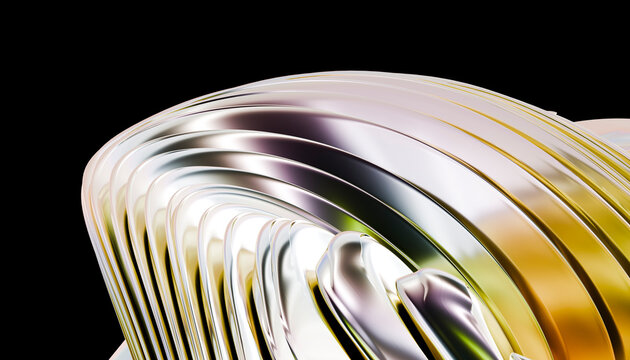 Futuristic abstract metallic 3D sculpture with glossy curved surfaces