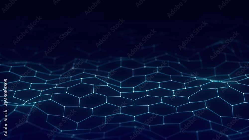 Aufkleber digital hexagon dynamic wave of particles. abstract blue futuristic background. big data visualizati