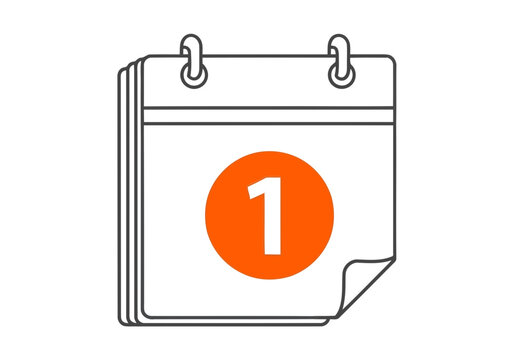 Vector illustration of a calendar page with the number one highlighted in orange, symbolizing the first day or an important date