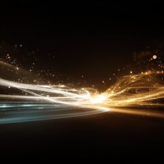 Abstract artwork depicting luminous, flowing streams of light in teal and gold, set against a dark background, with subtle sparkle effects suggesting movement and energy