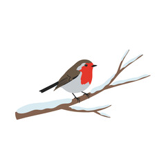 Winter Robin Bird Perched on Snow-Covered Branch Illustration