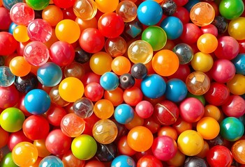 Obraz premium A kaleidoscope of vibrant, spherical candies in a playful, chaotic arrangement, bright, cheerful