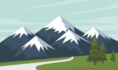 Beautiful Mountain landscape illustration in flat style