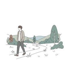 man walking on an empty path