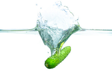 Cucumber Splashing Into Water Creating Bubbles And Ripples