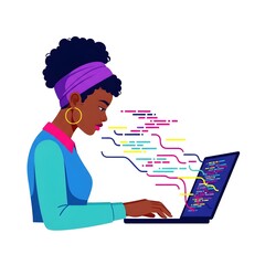 black woman coding on laptop