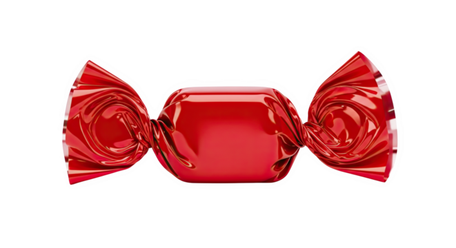 Ai generated image of a shiny red candy wrapped in a shiny wrapper isolated on white isolated on transparent background