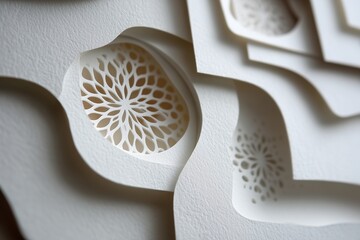 Layered paper cutout shapes in white
