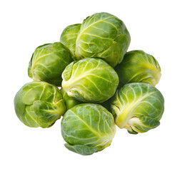 Obraz premium Freshly harvested brussels sprouts displayed with a dark transparent background for emphasis