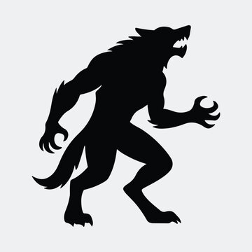 Silhouette werewolf monster creature roaring halloween horror scene vector illustration
