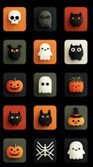 Decorative handmade Halloween-themed figurines displayed on a black background featuring various spooky designs