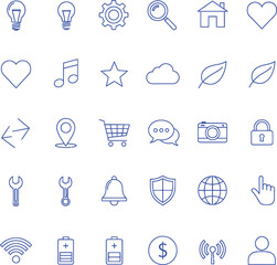 Web and internet icon set: vector symbols for business, shopping, and e-commerce website design, featuring computer, phone, mail, cart, and money illustrations