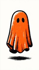 Bright orange ghost illustration depicting Halloween spirit in a playful design for festive decor or seasonal events