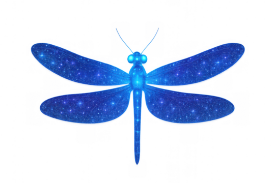 Beautiful blue dragonfly with sparkling wings isolated on transparent background, perfect for fantasy and nature projects