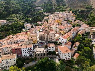 Aerial view of the town of Rio nell'Elba, Elba Island, province of Livorno
