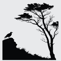 Dramatic fog rolling in from sea image silhouette design vector art and illustration