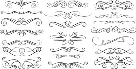 Calligraphy filigree lines Text dividers, vintage Flourishes decorative Scrolls, wedding Ornate, fancy elegant page Separators design elements, Header Swirls menu card,s Ornamental Border