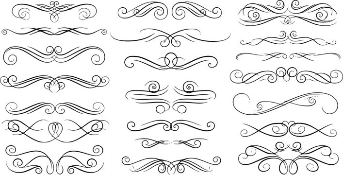 Calligraphy filigree lines Text dividers, vintage Flourishes decorative Scrolls, wedding Ornate, fancy elegant page Separators design elements, Header Swirls menu card,s Ornamental Border