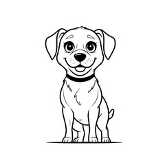 Fototapeta premium Vector outline of cute cartoon dog with big eyes and a happy face
