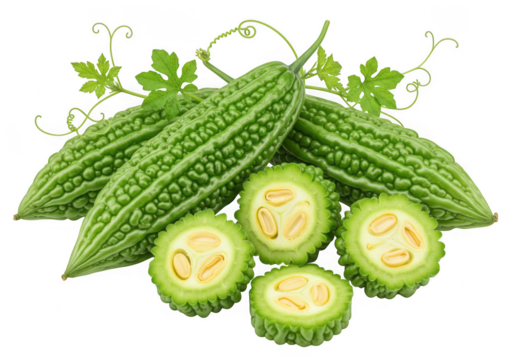 Fresh bitter melon vegetables isolated on transparent background