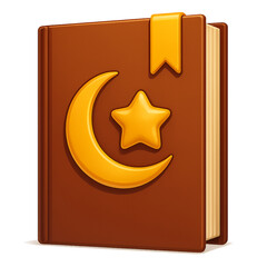 Islamic book with crescent moon and star symbol on cover