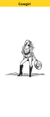 Western Cowgirl Vector Illustration – Stylish Black & White Fashion Portrait