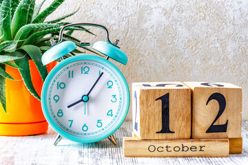 Wooden calendar with the date October 12.Monthly calendar for planning and management concept with...