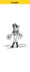Western Cowgirl Vector Illustration – Stylish Black & White Fashion Portrait