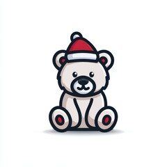 Cute polar bear wearing a festive hat sitting on a plain background during winter celebration season
