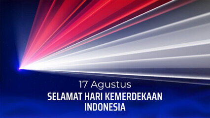 August 17, independence day indonesia. Indonesian flag laser light show. National holiday 17th of august. Happy independence day greetings card. Laser beams, dj light party. Vector illustration